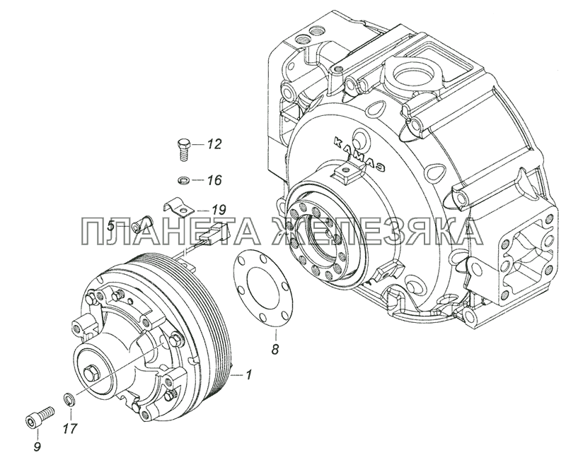 740.50-1317005 Установка электромагнитной муфты КамАЗ-6520 (Euro-2, 3)